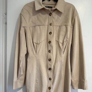 Zara beige longline shirt suede dress